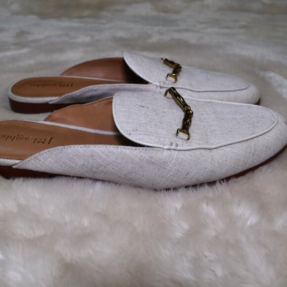 J McLaughlin Domina Linen Horsebit Loafers Slides Sz 8.5 Off White Beige Leather - Picture 10 of 12